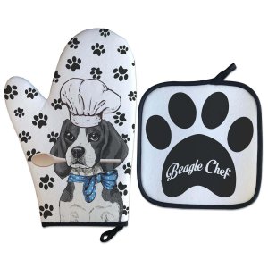 Kit Luva Térmica Beagle Chef Cozinha Criativa Geek