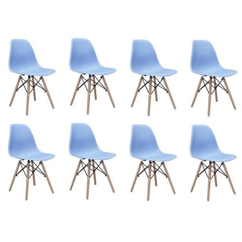 Conjunto 8 Cadeiras Eiffel PP Base Madeira Azul/Bali