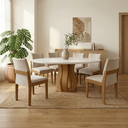 Ver imagem 1 de Sala de Jantar 6 Cadeiras Estofadas Mônaco e Mesa Redonda com Tampo de Vidro Nuance Yescasa Cinamomo/Creme/Off White Marrom/Castanho
