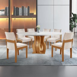 Conjunto Sala de Jantar Mesa Nuance 135cm Redonda Tampo Vidro/MDP com 6 Cadeiras Mônaco Yescasa - 2