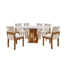 Ver imagem 3 de Sala de Jantar 6 Cadeiras Estofadas Mônaco e Mesa Redonda com Tampo de Vidro Nuance Yescasa Cinamomo/Creme/Off White Marrom/Castanho