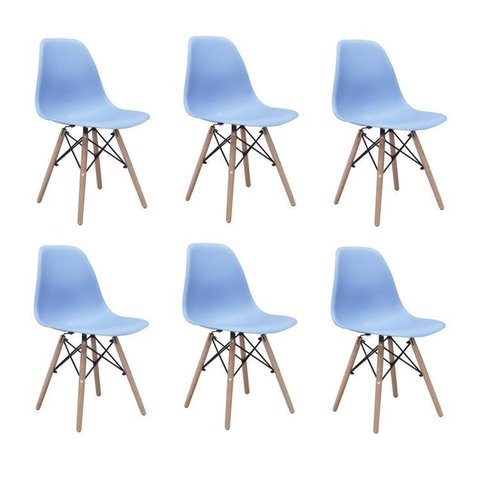 Conjunto 6 Cadeiras Eiffel PP Base Madeira Azul/Bali