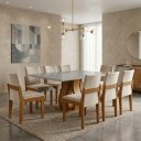 Ver imagem 1 de Conjunto Sala de Jantar Mesa Nuance Tampo Vidro/MDP com 8 Cadeiras Mônaco Yescasa Marrom/Castanho Cinamomo/Creme/Off White