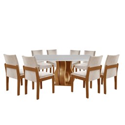 Conjunto Sala de Jantar Mesa Nuance Tampo Vidro/MDP com 8 Cadeiras Mônaco Yescasa - 3
