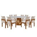 Ver imagem 3 de Conjunto Sala de Jantar Mesa Nuance Tampo Vidro/MDP com 8 Cadeiras Mônaco Yescasa Marrom/Castanho Cinamomo/Creme/Off White