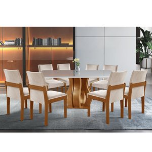 Conjunto Sala de Jantar Mesa Nuance Tampo Vidro/MDP com 8 Cadeiras Mônaco Yescasa