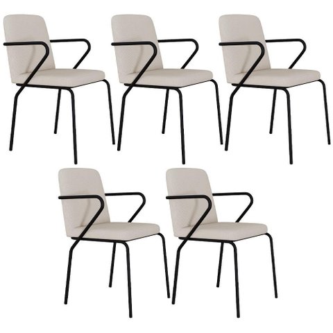 Kit 05 Cadeiras Estofada para Sala de Jantar com Braço Loft Preto C01 Linho Areia - Lyam Decor