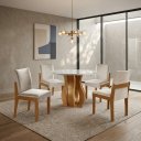 Ver imagem 1 de Conjunto Sala de Jantar Mesa Nuance 110cm Redonda Tampo Vidro/MDF com 4 Cadeiras Monaco Yescasa Marrom/Castanho Cinamomo/Creme/Off White