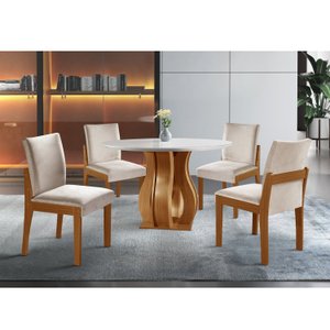 Conjunto Sala de Jantar Mesa Nuance 110cm Redonda Tampo Vidro/MDF com 4 Cadeiras Monaco Yescasa