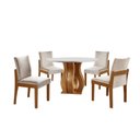 Ver imagem 3 de Conjunto Sala de Jantar Mesa Nuance 110cm Redonda Tampo Vidro/MDF com 4 Cadeiras Monaco Yescasa Marrom/Castanho Cinamomo/Creme/Off White