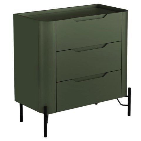 Mesa de Cabeceira Orgânica 3 Gavetas Pés Industrial Preto Bliss I03 Musgo - Lyam Decor