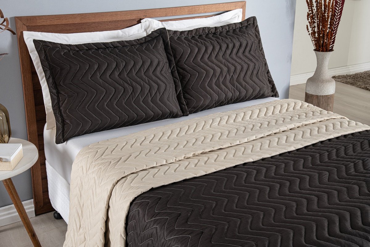 Colcha Cobre Leito Cama de Casal 3 Pç Dupla Face Acolchoado Microfibra ...