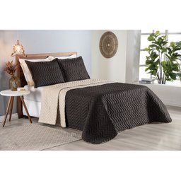 Colcha Cobre Leito Cama de Casal 3 Pç Dupla Face Acolchoado Microfibra Marrom e Bege - 1