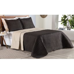 Colcha Cobre Leito Cama de Casal 3 Pç Dupla Face Acolchoado Microfibra Marrom e Bege - 3