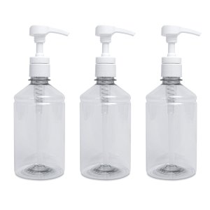 3 Frascos 500ml Para Álcool Gel Válvula Pump Profissional
