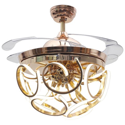 Ventilador de Teto Retrátil Luxuoso Led Gold com Controle