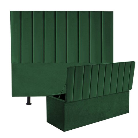 Kit Cabeceira e Calçadeira Baú Solteiro 100cm Cancun Suede Verde - D A DECOR