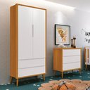 Ver imagem 2 de Jogo de Quarto Infantil Theo Retrô Guarda Roupa 2 Portas e Cômoda Branco/Savana com Pés