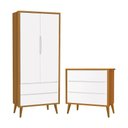 Ver imagem 1 de Jogo de Quarto Infantil Theo Retrô Guarda Roupa 2 Portas e Cômoda Branco/Savana com Pés