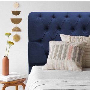Cabeceira Estofada Capitonê Livia 100cm Solteiro para Cama Box Suede Azul Marinho - Gat Magazine