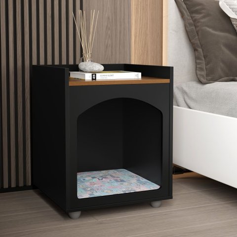 Mesa Cabeceira Casinha de Cachorro/gato Pet Preto Freijo