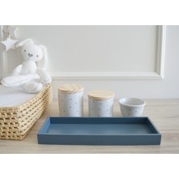 Kit Higiene Porcelana Bancada Retangular Madeira Bebê Menino Azul Póa - 1