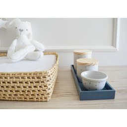Kit Higiene Porcelana Bancada Retangular Madeira Bebê Menino Azul Póa - 3