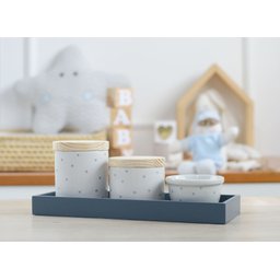 Kit Higiene Porcelana Bancada Retangular Madeira Bebê Menino Azul Póa K019 Royal - 3
