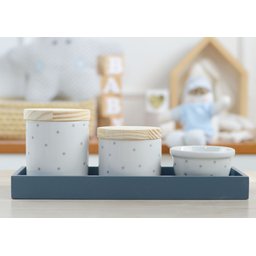 Kit Higiene Porcelana Bancada Retangular Madeira Bebê Menino Azul Póa K019 Royal - 2