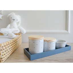Kit Higiene Porcelana Bancada Retangular Madeira Bebê Menino Azul Póa - 4