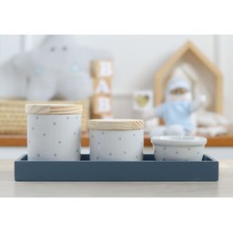 Kit Higiene Porcelana Bancada Retangular Madeira Bebê Menino Azul Póa K019 Royal - 1