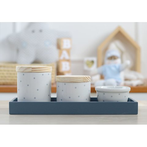 Kit Higiene Porcelana Bancada Retangular Madeira Bebê Menino Azul Póa K019 Royal