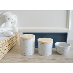 Kit Higiene Porcelana Bancada Retangular Madeira Bebê Menino Azul Póa - 2