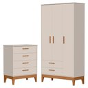Ver imagem 1 de Jogo de Quarto Infantil Flip Guarda Roupa 3 Portas e Cômoda 4 Gavetas Areia Fosco - Reller Móveis