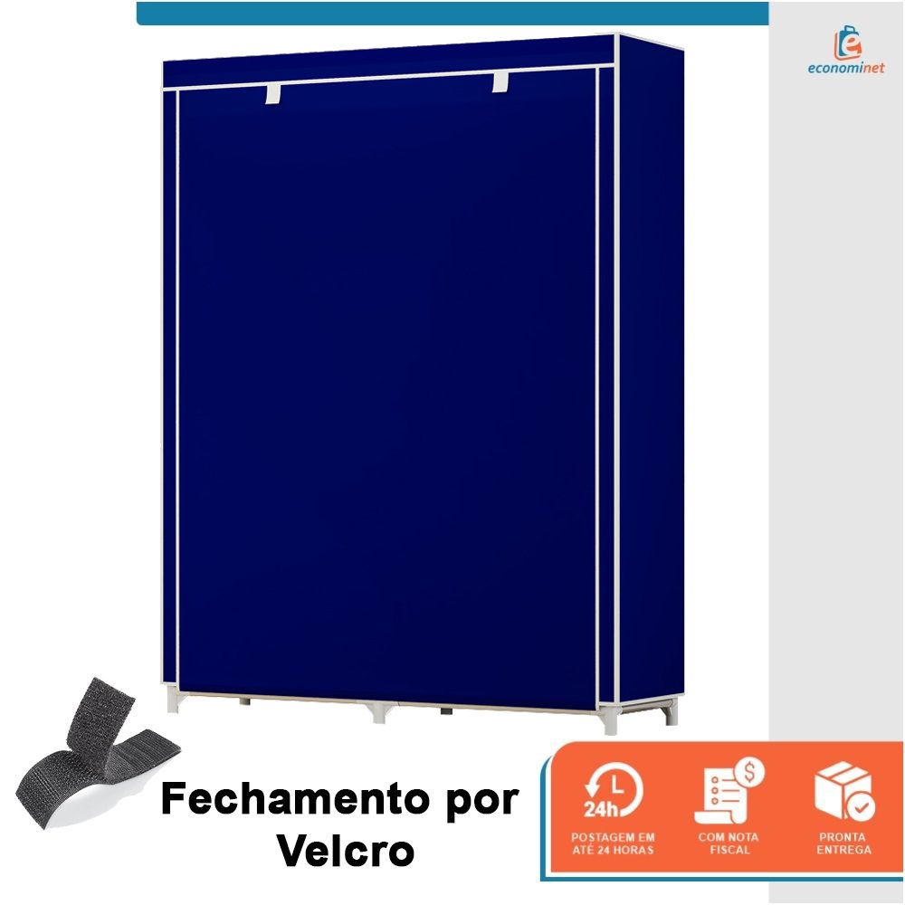 Armário Guarda Roupa Dobrável Portátil Multiuso Organizador de Roupas Azul - StaremCasa - 5