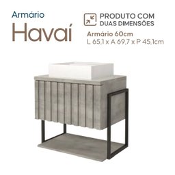 Gabinete Balcão Suspenso Cuba Marmorite Havaí 60 cm Aço Banheiro 1 Porta 1 Prateleira Cinza - 2