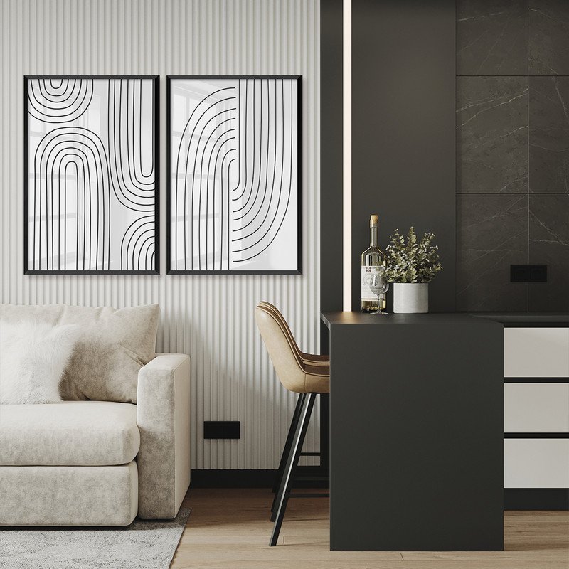 Dupla Quadros Decorativos Grande Linhas Abstrato Minimalista para Sala Escritório com Vidro - 2