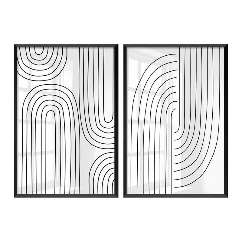 Dupla Quadros Decorativos Grande Linhas Abstrato Minimalista para Sala Escritório com Vidro