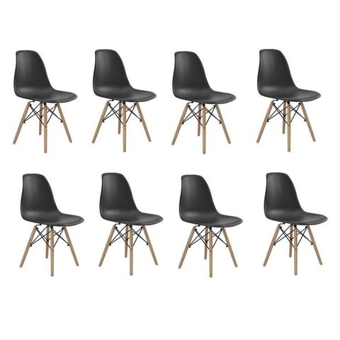 Conjunto 8 Cadeiras Eiffel PP Base Madeira Preto