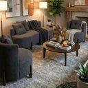 Ver imagem 1 de Conjunto 2 Poltronas + Sofá Curvo Orgânico Luna Boucle Chumbo - Montanaris Decor
