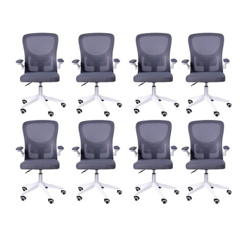 Kit 08 Cadeiras Escritório Rodizio Office Bytes Cinza