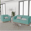 Ver imagem 2 de Kit Sofá 2 Lugares e Poltrona Europa Suede Doce Sonho Móveis - Azul Tiffany