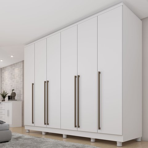 Guarda-Roupa Casal 6 Portas 8 Gavetas com Pés Yescasa Branco Neve Portugal