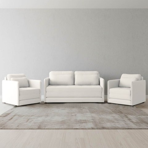 Sofá e 2 Poltronas Cama Retratil Compacta Dália Fixa Veludo K01 - D’Rossi