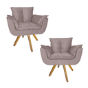 Ver imagem 1 de Combo 2 Poltrona Decorativa Base Giratória De Madeira Salão Opala Suede Rose - LM DECOR