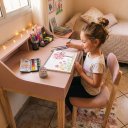 Ver imagem 3 de Escrivaninha Infantil para Quarto Teen MDF 1 Gaveta com Cadeira Infantil Rosa