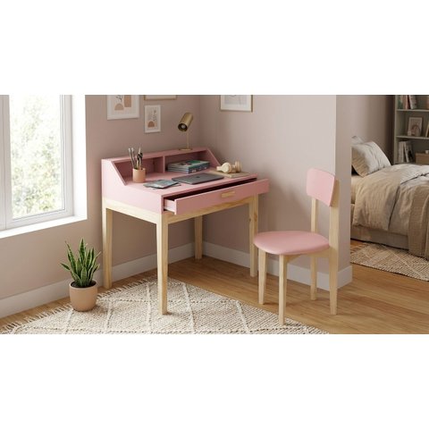 Escrivaninha Infantil para Quarto Teen MDF 1 Gaveta com Cadeira Infantil Rosa