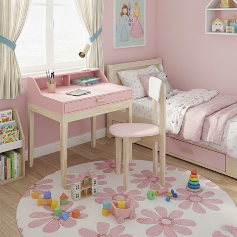 Escrivaninha Infantil para Quarto Mdf 1 Gaveta com Cadeira Infantil Rosa