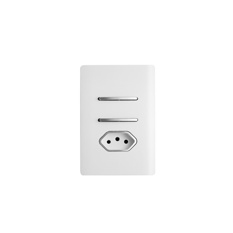 Placa 4x2 com 1 Interruptor Simples + 1 Interruptor Paralelo + 1 Tomada 20a - Branco/cromado - Dicom