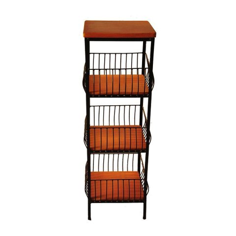 Fruteira de Ferro e Madeira Grande para Cozinha 3 Andares Artesanal